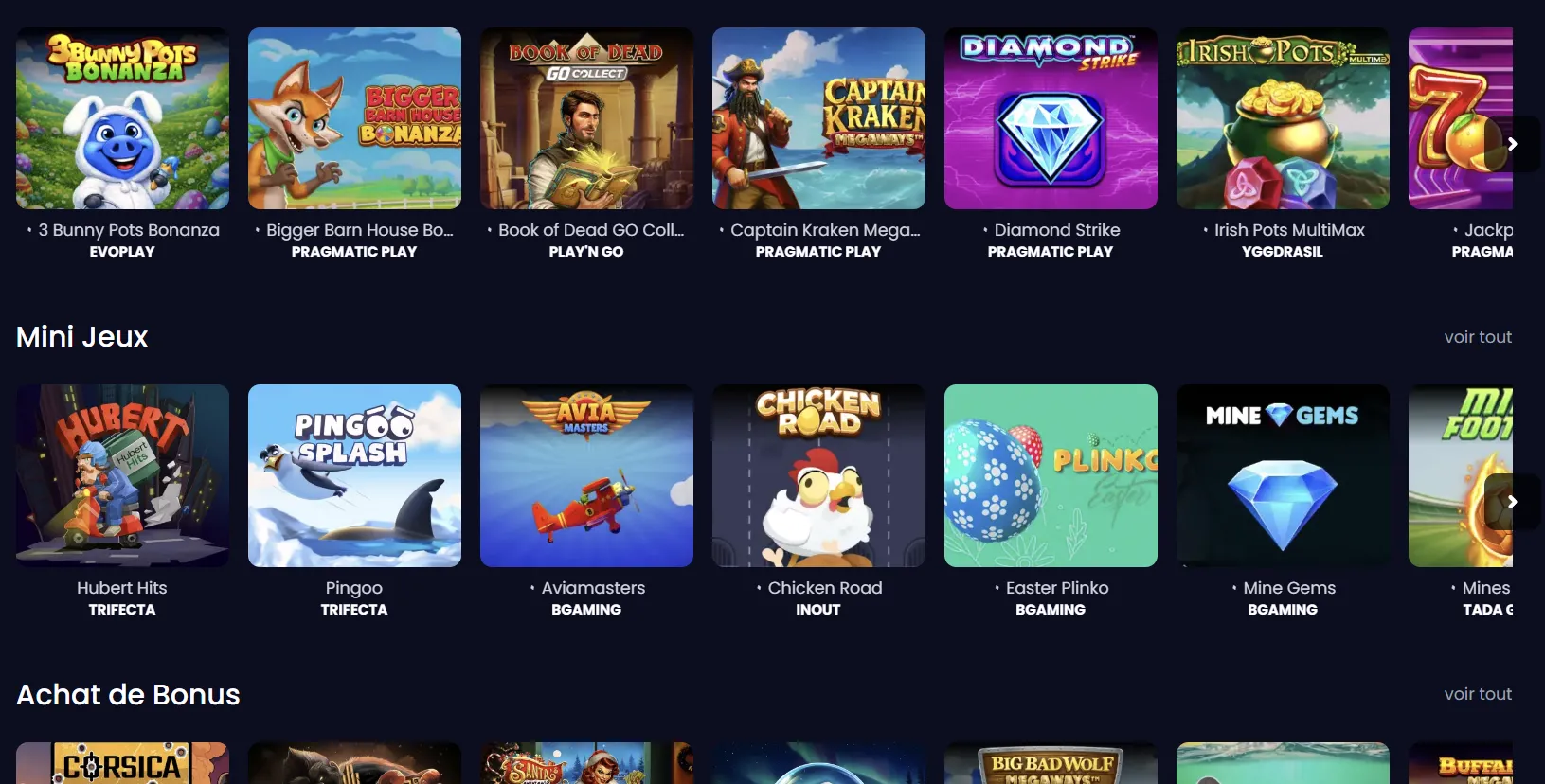 Catalogue de jeux Pampago Casino — 5000 slots et machines à sous